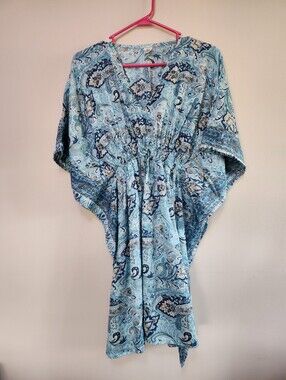 Shangri La Caftan Silk Kaftan Swim Cover Tunic Tropical Resort India Paisley NWT